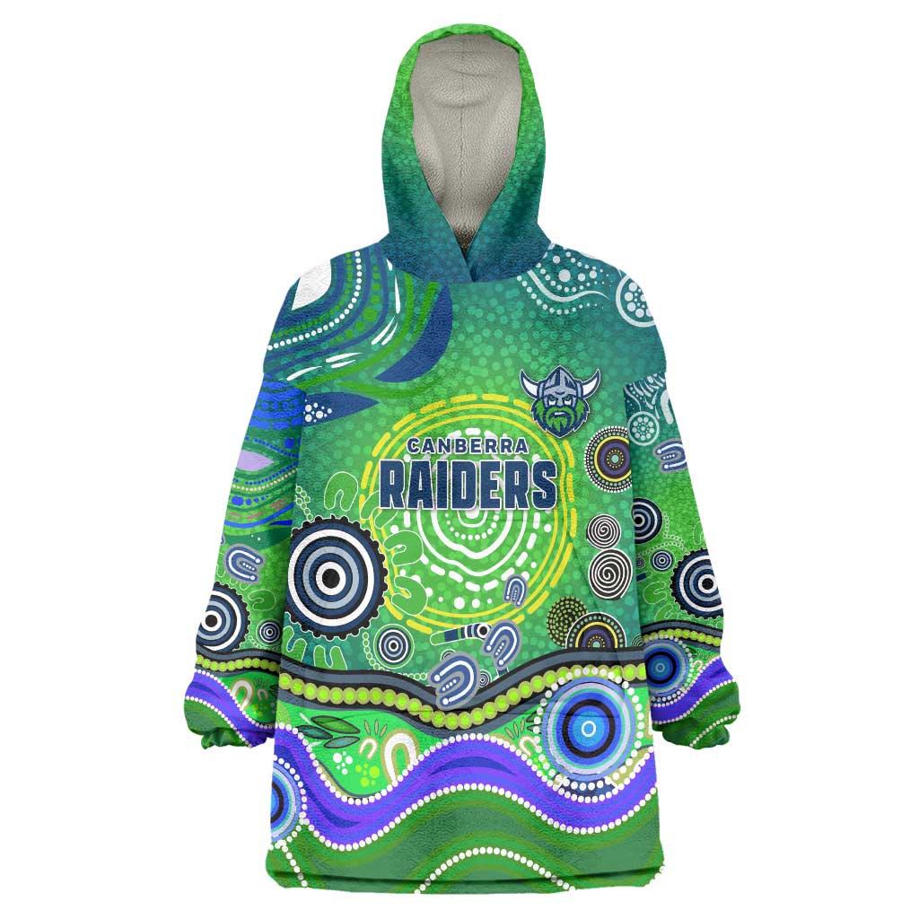 Canberra Raiders Rugby Wearable Blanket Hoodie Australian Aboriginal Dot Painting Style