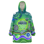 Canberra Raiders Rugby Wearable Blanket Hoodie Australian Aboriginal Dot Painting Style