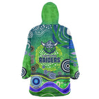 Canberra Raiders Rugby Wearable Blanket Hoodie Australian Aboriginal Dot Painting Style