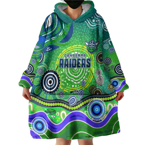 Canberra Raiders Rugby Wearable Blanket Hoodie Australian Aboriginal Dot Painting Style