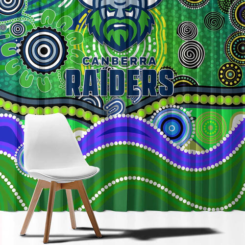 Canberra Raiders Rugby Window Curtain Australian Aboriginal Dot Painting Style