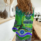 Canberra Raiders Rugby Women Casual Shirt Australian Aboriginal Dot Painting Style