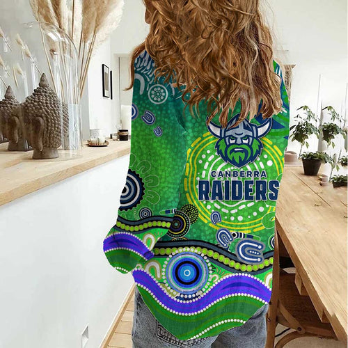 Canberra Raiders Rugby Women Casual Shirt Australian Aboriginal Dot Painting Style