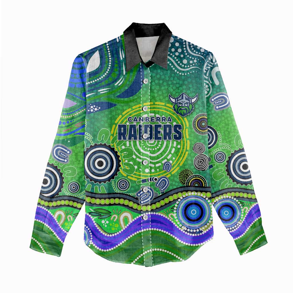 Canberra Raiders Rugby Women Casual Shirt Australian Aboriginal Dot Painting Style
