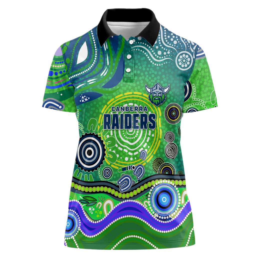 Canberra Raiders Rugby Women Polo Shirt Australian Aboriginal Dot Painting Style