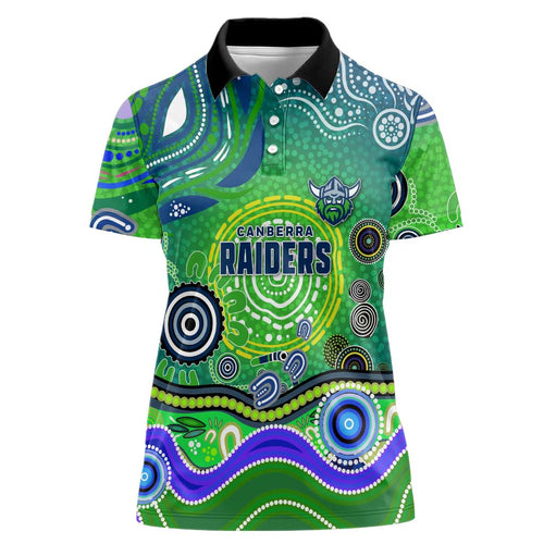 Canberra Raiders Rugby Women Polo Shirt Australian Aboriginal Dot Painting Style