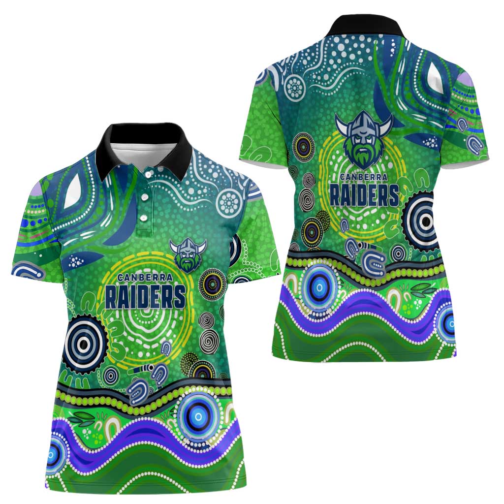 Canberra Raiders Rugby Women Polo Shirt Australian Aboriginal Dot Painting Style