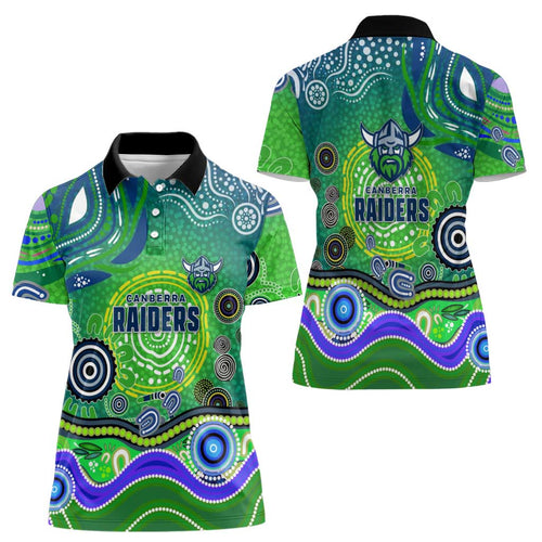Canberra Raiders Rugby Women Polo Shirt Australian Aboriginal Dot Painting Style