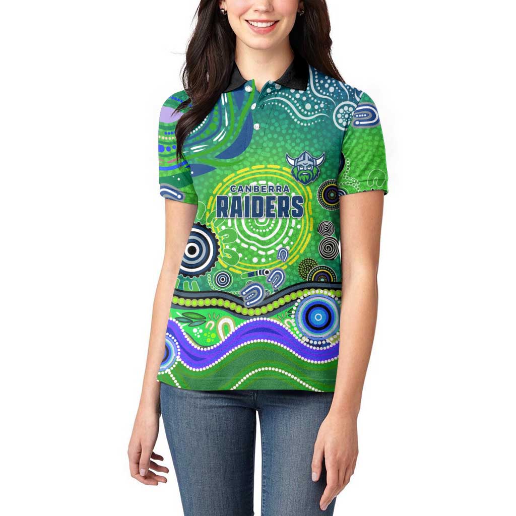 Canberra Raiders Rugby Women Polo Shirt Australian Aboriginal Dot Painting Style
