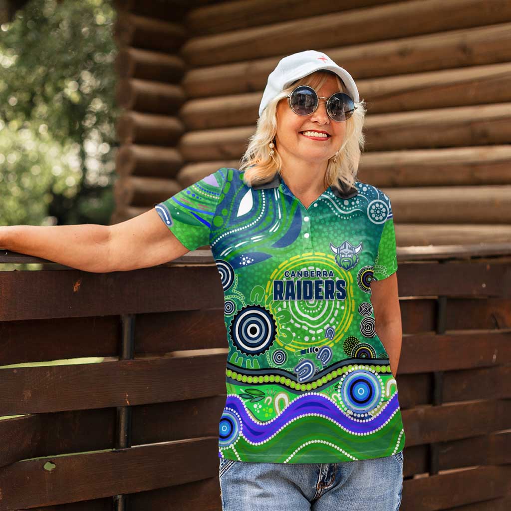 Canberra Raiders Rugby Women Polo Shirt Australian Aboriginal Dot Painting Style