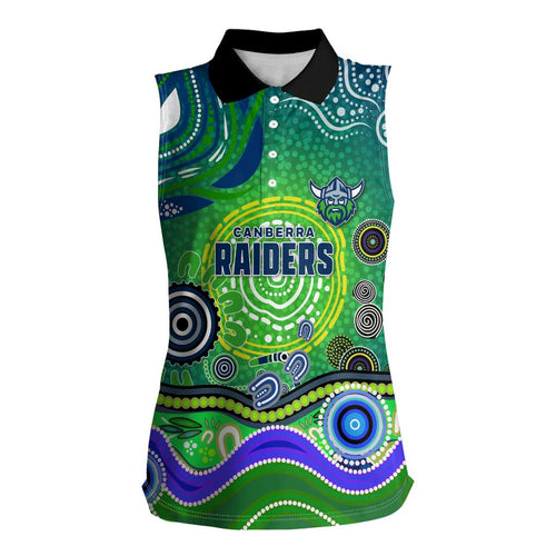 Canberra Raiders Rugby Women Sleeveless Polo Shirt Australian Aboriginal Dot Painting Style