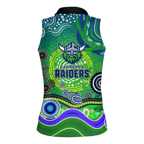 Canberra Raiders Rugby Women Sleeveless Polo Shirt Australian Aboriginal Dot Painting Style