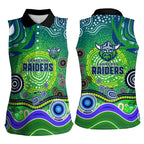 Canberra Raiders Rugby Women Sleeveless Polo Shirt Australian Aboriginal Dot Painting Style