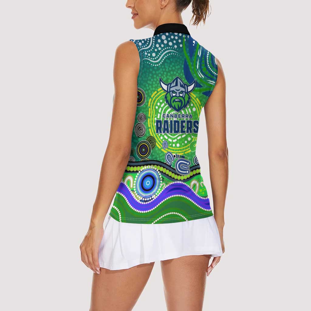 Canberra Raiders Rugby Women Sleeveless Polo Shirt Australian Aboriginal Dot Painting Style