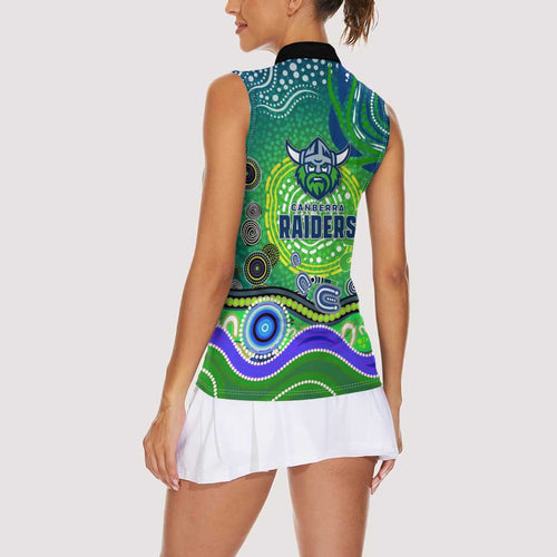 Canberra Raiders Rugby Women Sleeveless Polo Shirt Australian Aboriginal Dot Painting Style