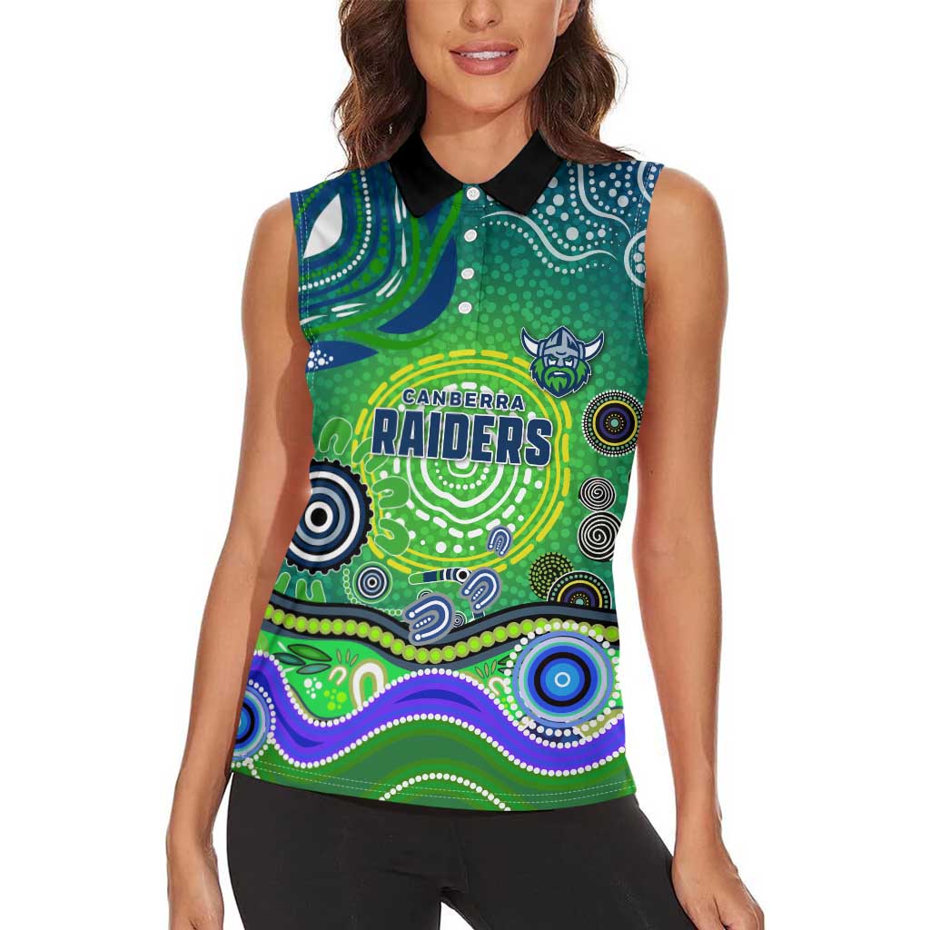 Canberra Raiders Rugby Women Sleeveless Polo Shirt Australian Aboriginal Dot Painting Style