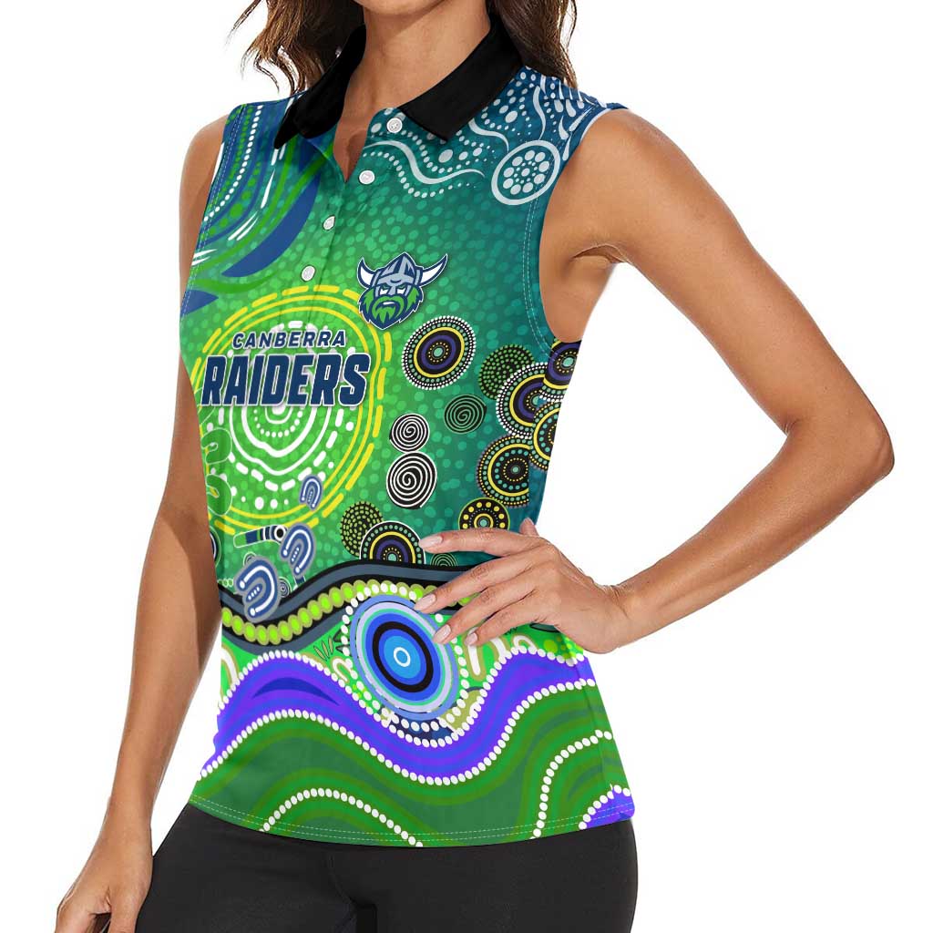 Canberra Raiders Rugby Women Sleeveless Polo Shirt Australian Aboriginal Dot Painting Style