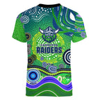 Canberra Raiders Rugby Women V-Neck T-Shirt Australian Aboriginal Dot Painting Style
