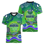 Canberra Raiders Rugby Women V-Neck T-Shirt Australian Aboriginal Dot Painting Style