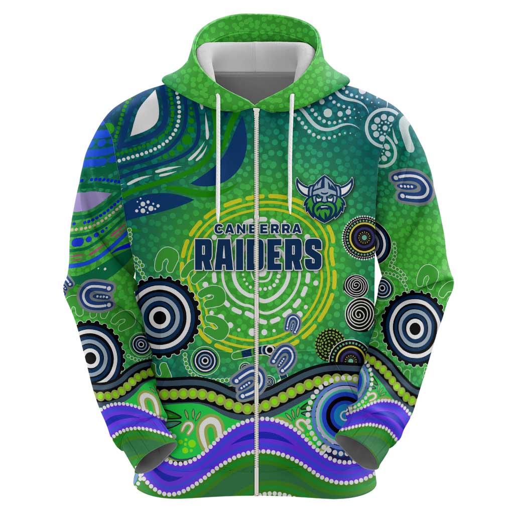 Canberra Raiders Rugby Zip Hoodie Australian Aboriginal Dot Painting Style