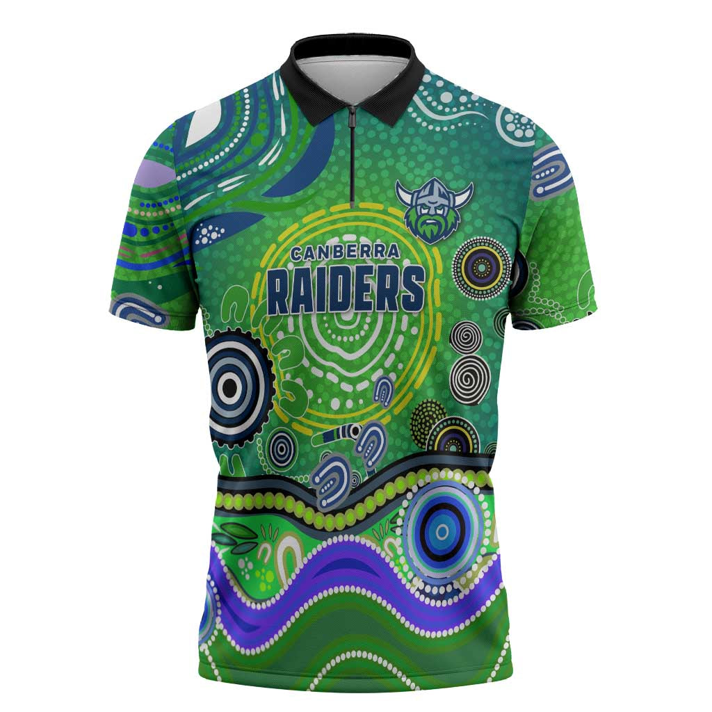 Canberra Raiders Rugby Zipper Polo Shirt Australian Aboriginal Dot Painting Style