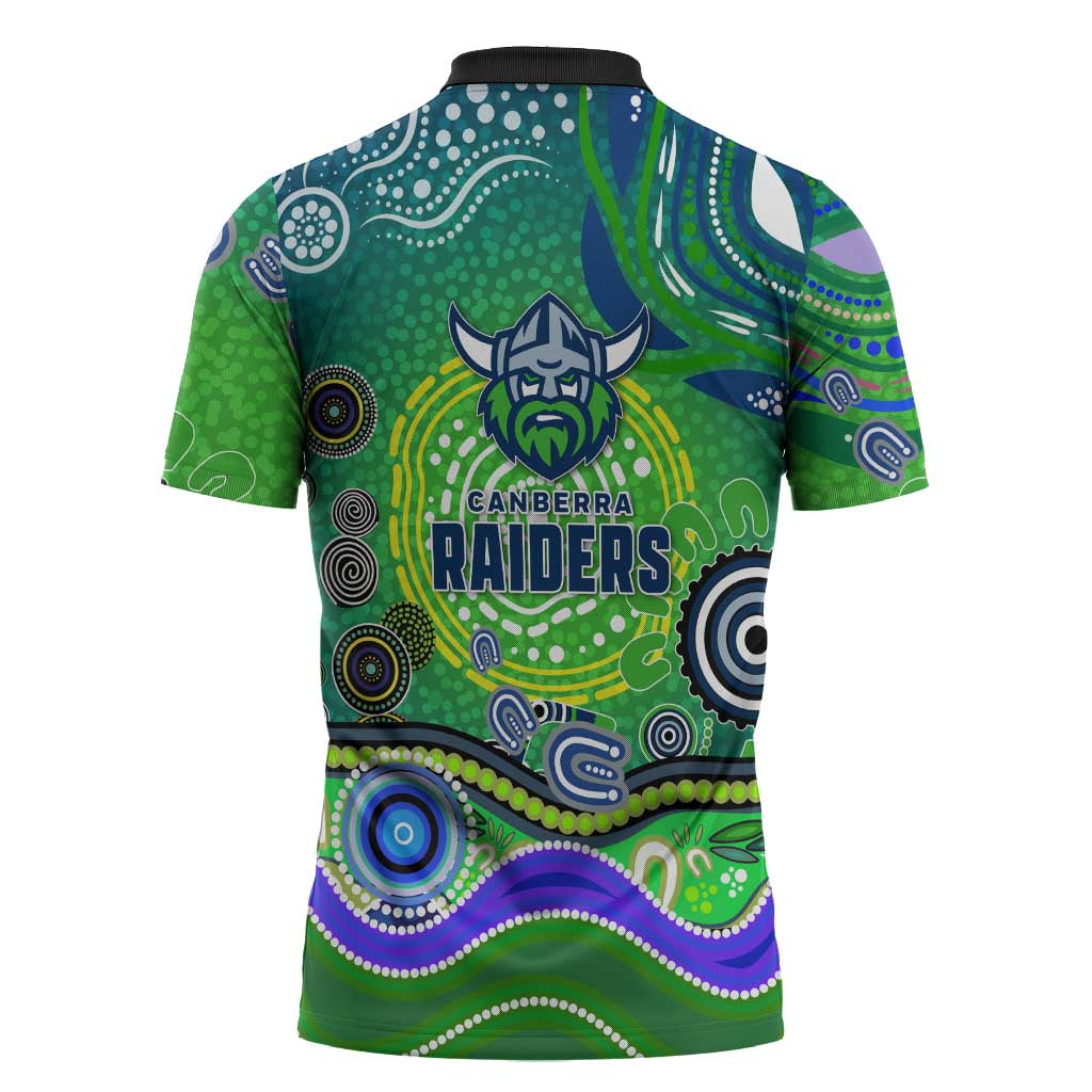 Canberra Raiders Rugby Zipper Polo Shirt Australian Aboriginal Dot Painting Style