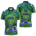 Canberra Raiders Rugby Zipper Polo Shirt Australian Aboriginal Dot Painting Style