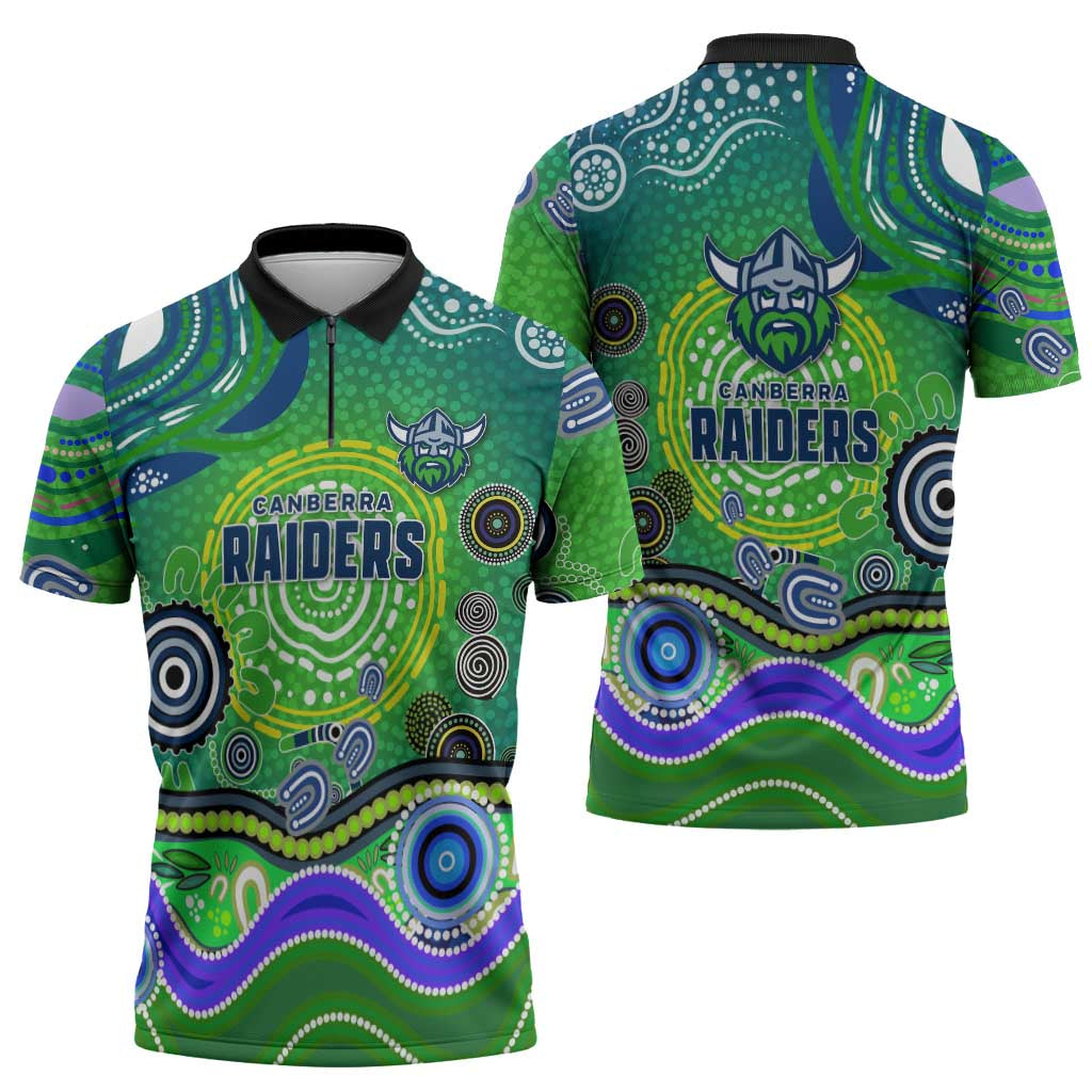 Canberra Raiders Rugby Zipper Polo Shirt Australian Aboriginal Dot Painting Style