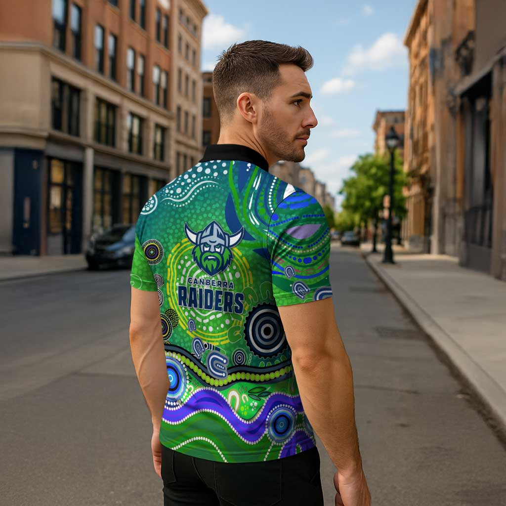 Canberra Raiders Rugby Zipper Polo Shirt Australian Aboriginal Dot Painting Style