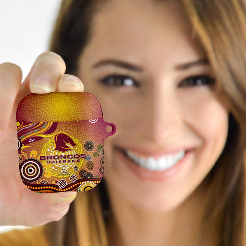 Brisbane Broncos Rugby AirPods Case Australian Aboriginal Dot Painting Style