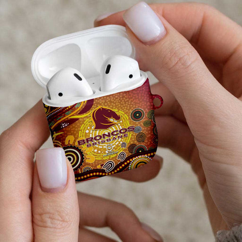 Brisbane Broncos Rugby AirPods Case Australian Aboriginal Dot Painting Style