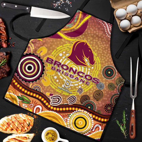 Brisbane Broncos Rugby Apron Australian Aboriginal Dot Painting Style