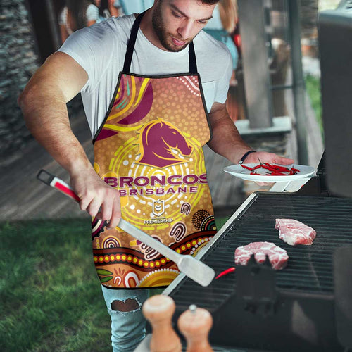Brisbane Broncos Rugby Apron Australian Aboriginal Dot Painting Style