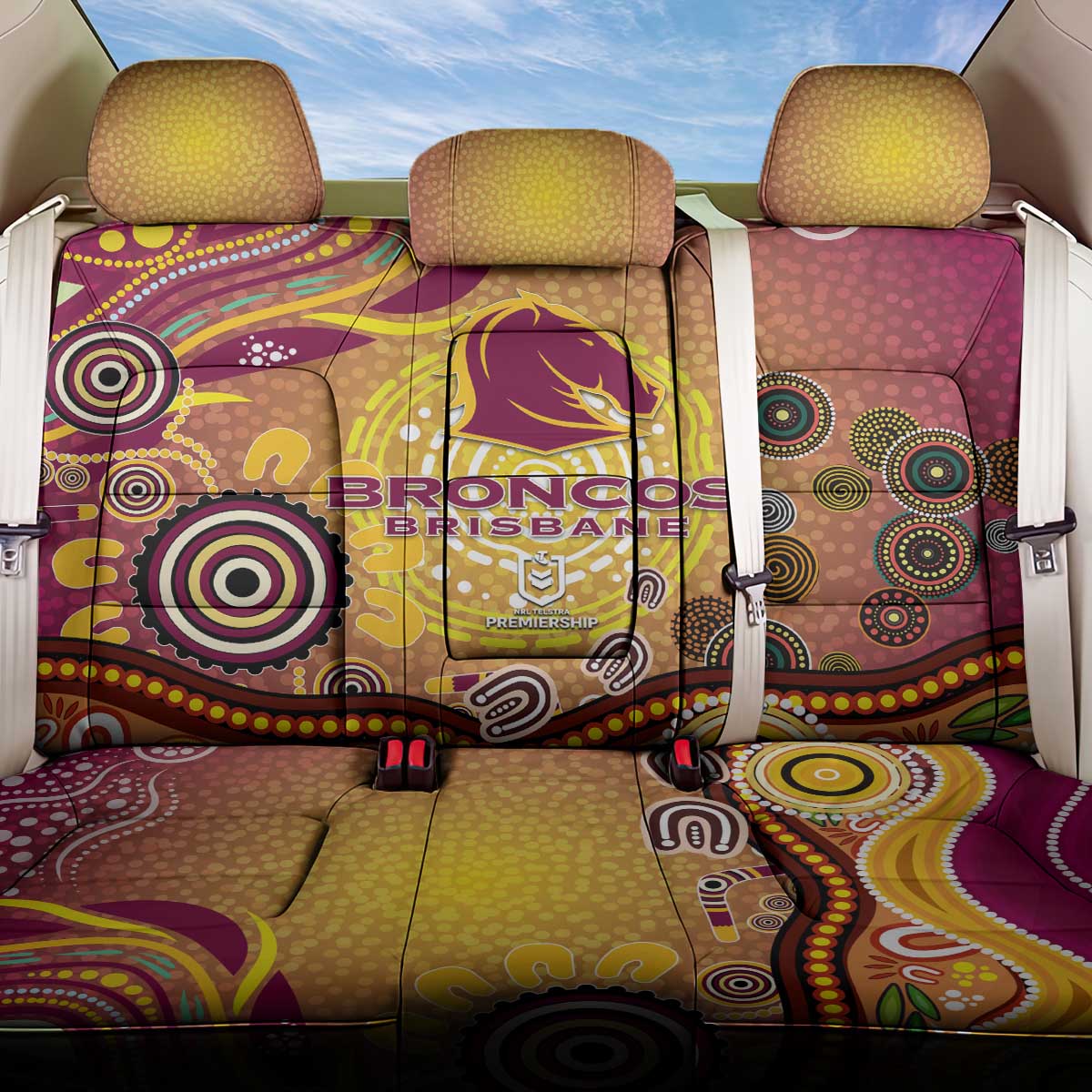 Brisbane Broncos Rugby Back Car Seat Cover Australian Aboriginal Dot Painting Style