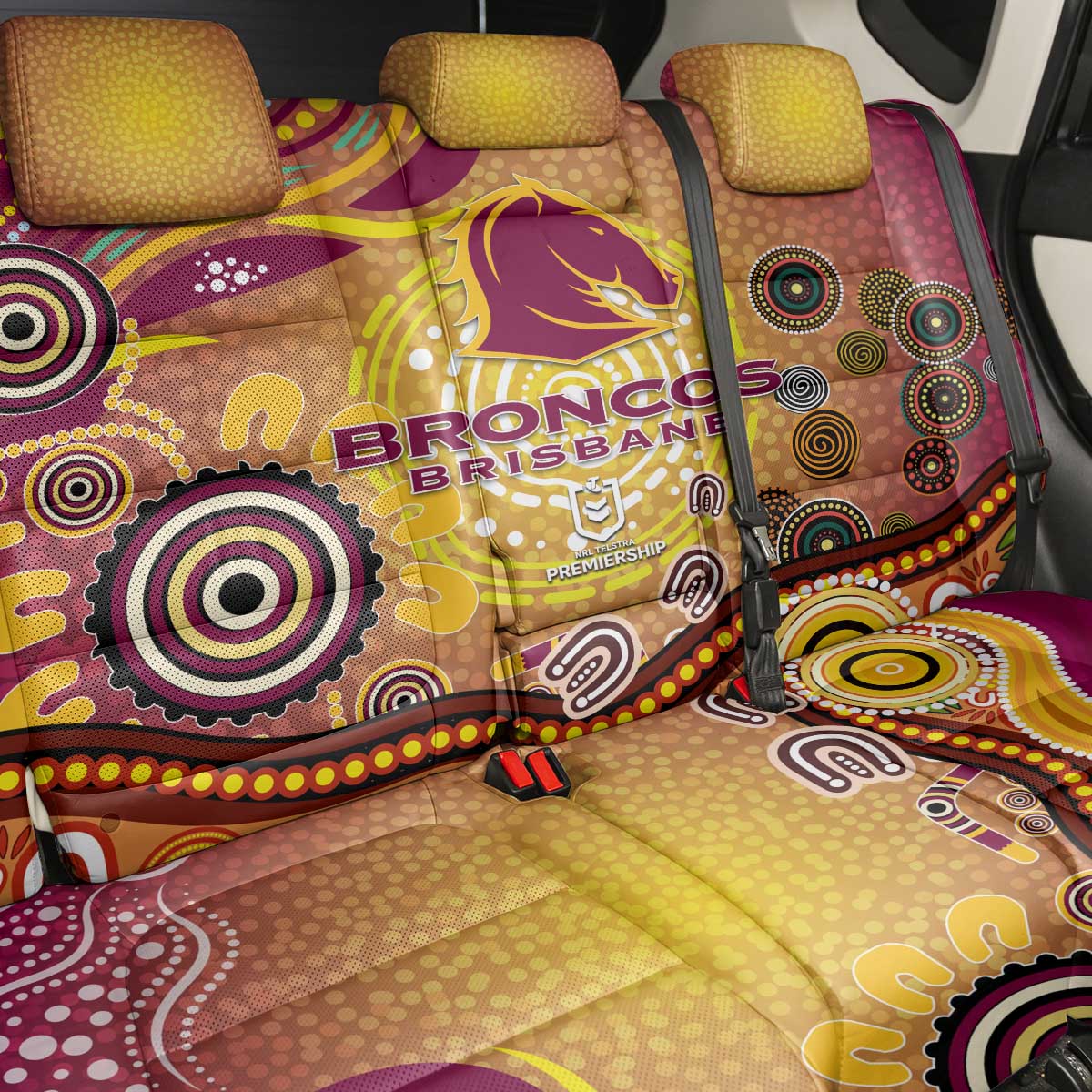 Brisbane Broncos Rugby Back Car Seat Cover Australian Aboriginal Dot Painting Style