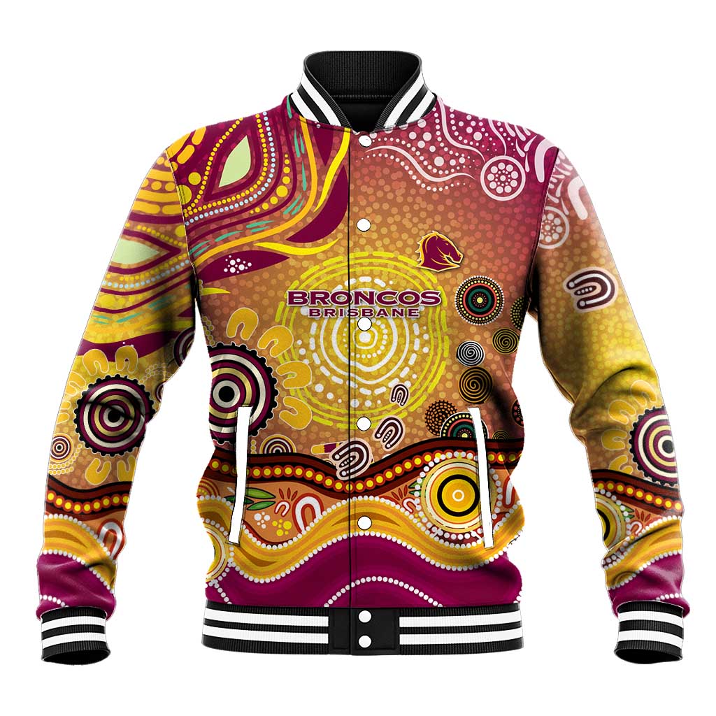 Brisbane Broncos Rugby Baseball Jacket Australian Aboriginal Dot Painting Style