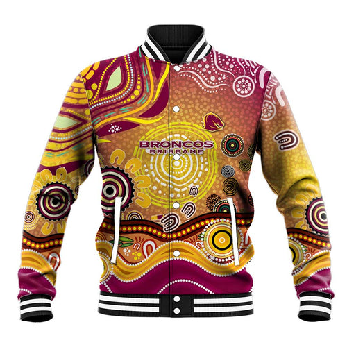 Brisbane Broncos Rugby Baseball Jacket Australian Aboriginal Dot Painting Style