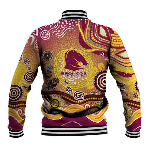 Brisbane Broncos Rugby Baseball Jacket Australian Aboriginal Dot Painting Style