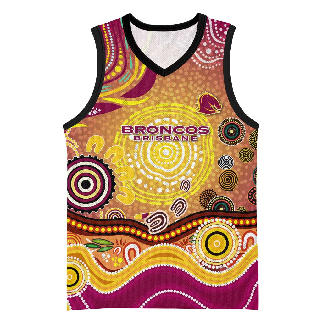 Brisbane Broncos Rugby Basketball Jersey Australian Aboriginal Dot Painting Style
