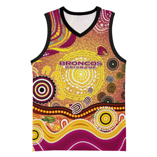 Brisbane Broncos Rugby Basketball Jersey Australian Aboriginal Dot Painting Style