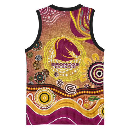 Brisbane Broncos Rugby Basketball Jersey Australian Aboriginal Dot Painting Style