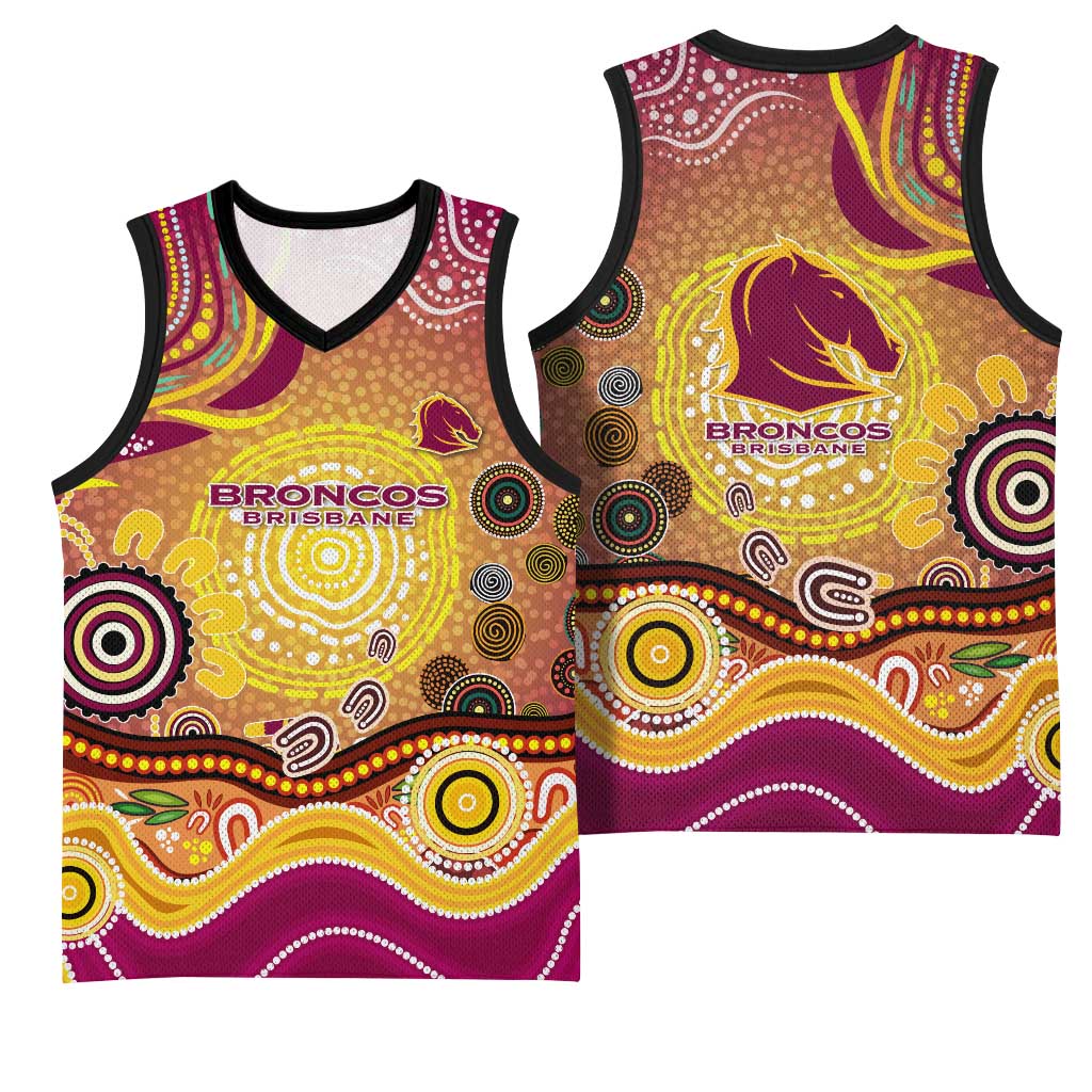 Brisbane Broncos Rugby Basketball Jersey Australian Aboriginal Dot Painting Style