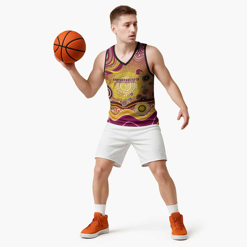 Brisbane Broncos Rugby Basketball Jersey Australian Aboriginal Dot Painting Style