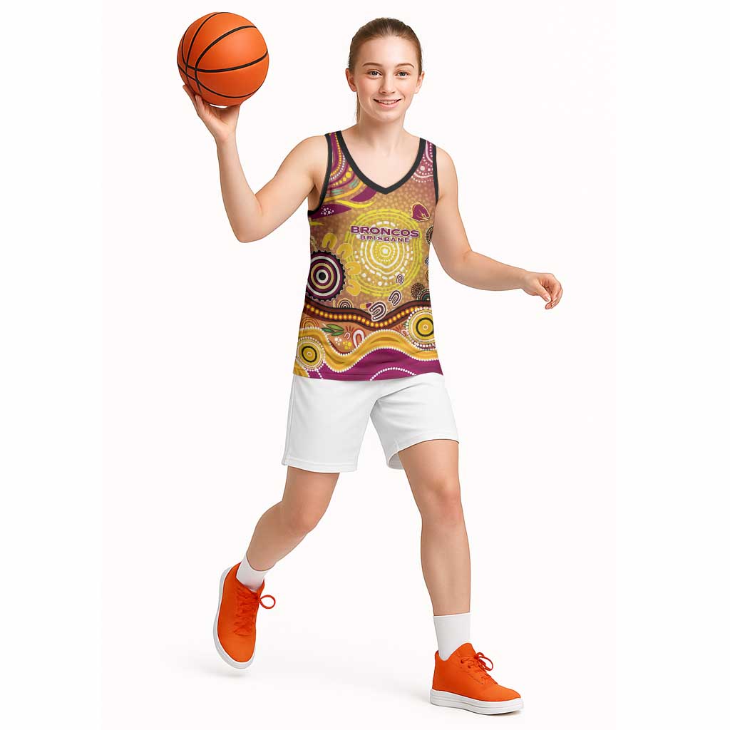 Brisbane Broncos Rugby Basketball Jersey Australian Aboriginal Dot Painting Style