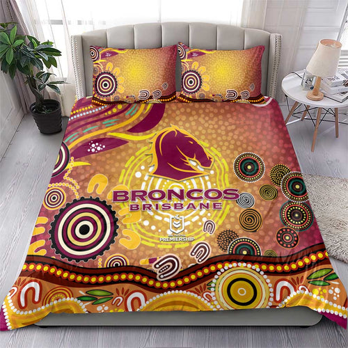 Brisbane Broncos Rugby Bedding Set Australian Aboriginal Dot Painting Style