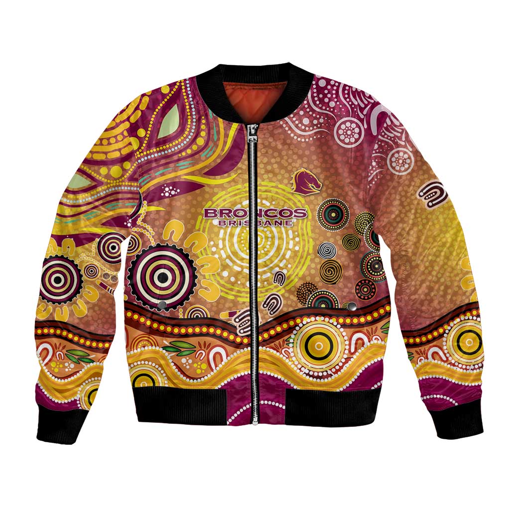 Brisbane Broncos Rugby Bomber Jacket Australian Aboriginal Dot Painting Style