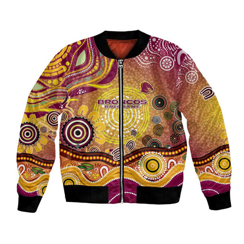 Brisbane Broncos Rugby Bomber Jacket Australian Aboriginal Dot Painting Style