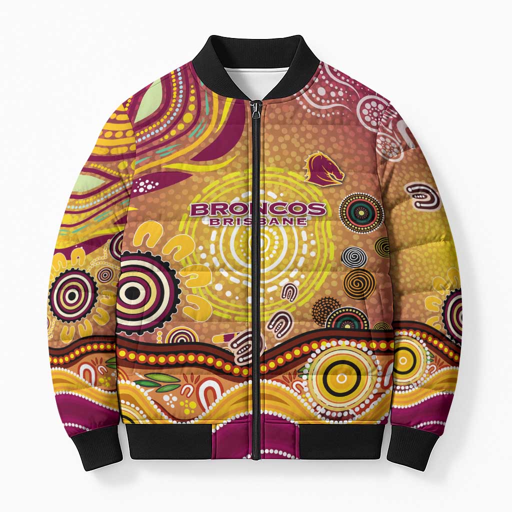 Brisbane Broncos Rugby Bomber Puffer Jacket Australian Aboriginal Dot Painting Style