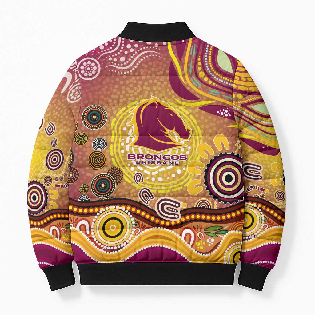 Brisbane Broncos Rugby Bomber Puffer Jacket Australian Aboriginal Dot Painting Style