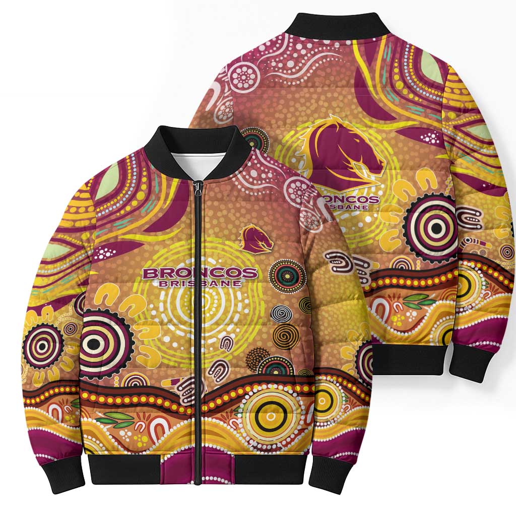 Brisbane Broncos Rugby Bomber Puffer Jacket Australian Aboriginal Dot Painting Style
